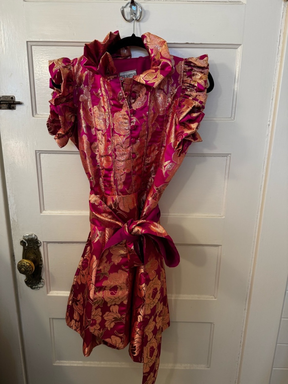 Sue Sartor Fairfield Mini Dress Hot Pink Gold Brocade Size Small NWOT - Picture 3 of 5